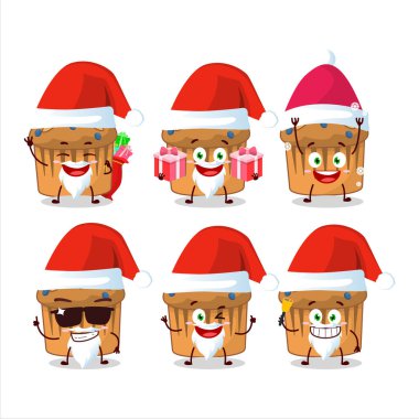 Yaban mersinli kek karakterli Noel Baba simgeleri. Vektör illüstrasyonu.