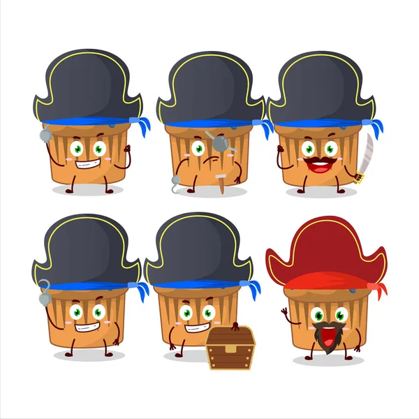 Personaje Dibujos Animados Panecillo Arándanos Con Varios Emoticonos Piratas — Vector de stock
