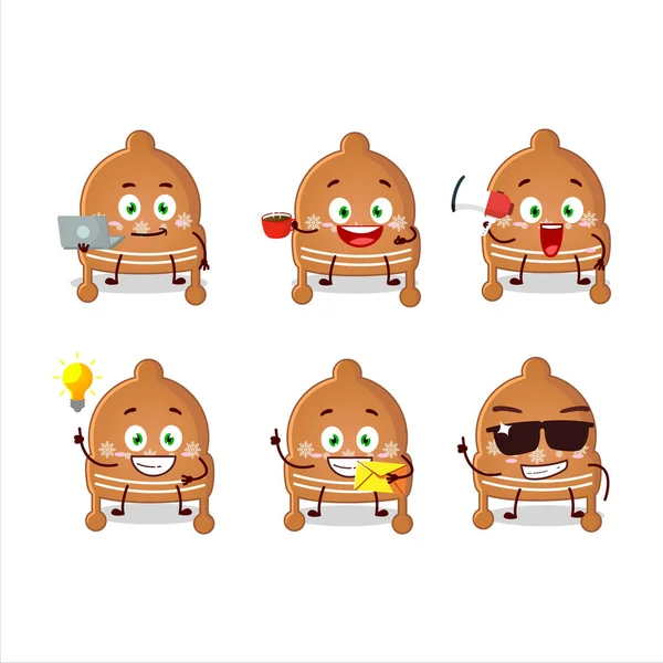 Noel şapkalı kurabiyeler çeşitli iş simgelerine sahip çizgi film karakteri. Vektör illüstrasyonu