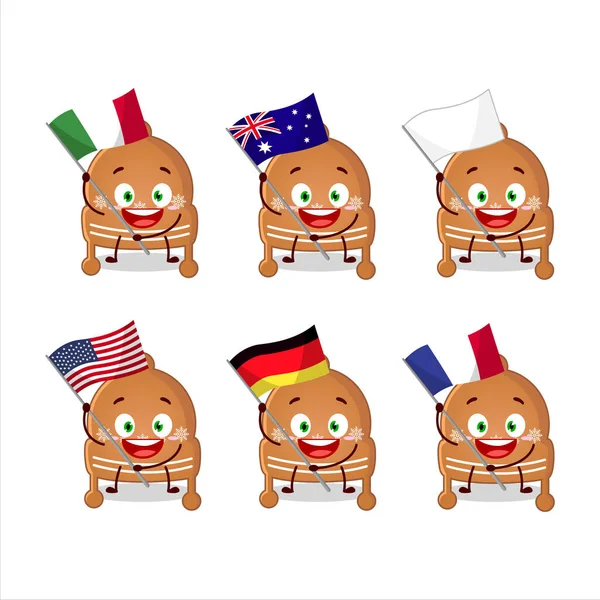 Chapeau Noël Biscuits Personnage Bande Dessinée Apporter Les Drapeaux Divers — Image vectorielle