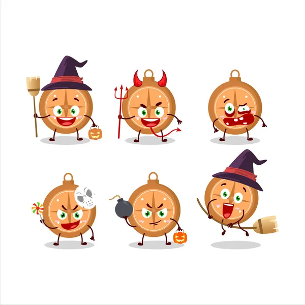 Emoticon Espressione Halloween Con Personaggio Dei Cartoni Animati Cookie Bussola — Vettoriale Stock