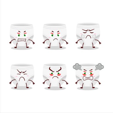 Çeşitli kızgın ifadeleri olan beyaz bebek bezi çizgi film karakteri. Vektör çizimi.