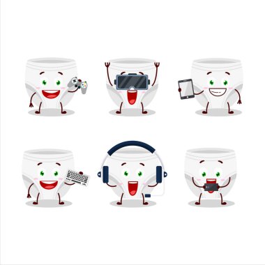 Beyaz bebek bezi çizgi film karakteri çeşitli şirin ifadelerle oyunlar oynuyor.