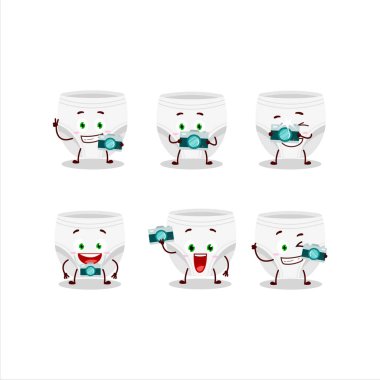 Beyaz bebek bezi çizgi film karakterli fotoğrafçı mesleği simgesi. Vektör illüstrasyonu