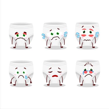 Üzgün suratlı beyaz bebek bezi çizgi film karakteri. Vektör çizimi.