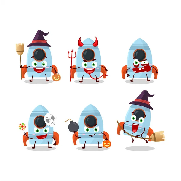 Halloween Expression Emoticons Cartoon Character Rocket Toy Vector Illustration — Stock Vector