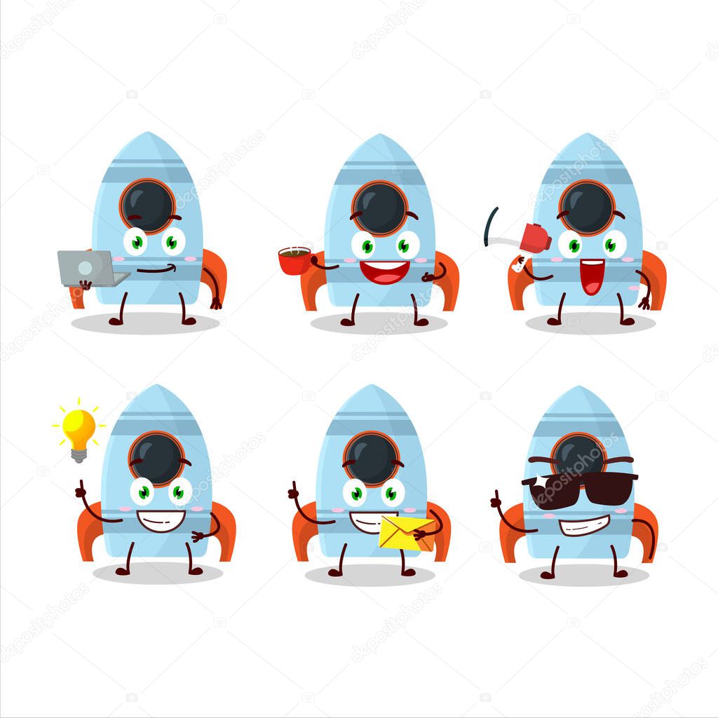Rocket toy cartoon character with various types of business emoticons.Vector illustration