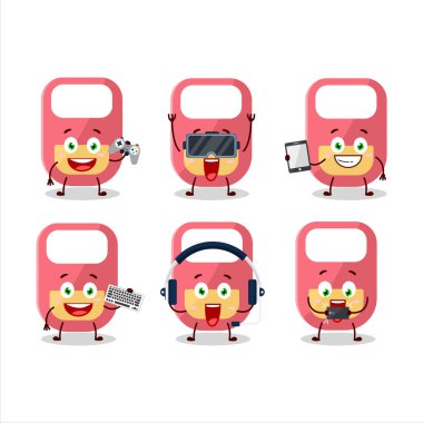 Pembe bebek önlüğü çizgi film karakteri çeşitli şirin ifadelerle oyunlar oynuyor.