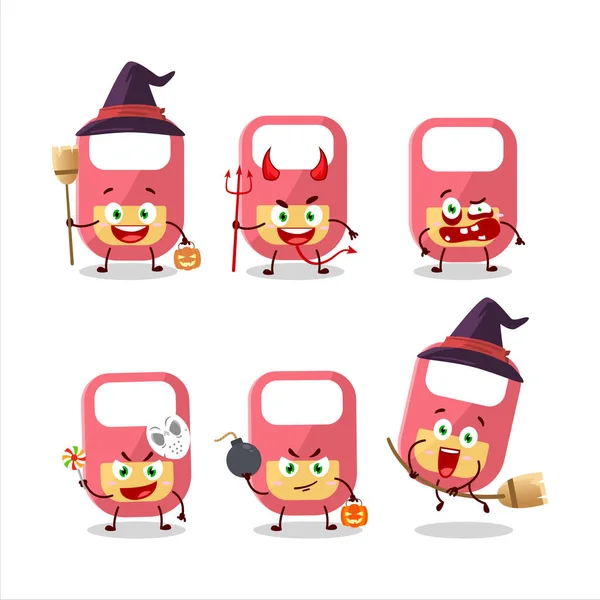 Emoticon Espressione Halloween Con Personaggio Dei Cartoni Animati Bambino Rosa — Vettoriale Stock