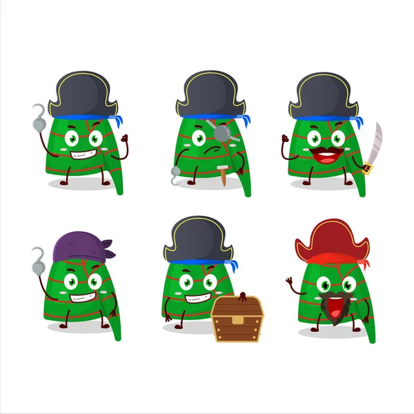 Мультфильм Характер Зеленых Полос Эльфийская Шляпа Различными Смайликами Пиратов Векторная — стоковый вектор