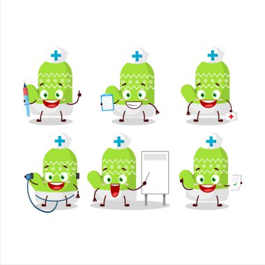 Yeni yeşil eldiven çizgi film karakteri ile Doktor Mesleği simgesi. Vektör illüstrasyonu