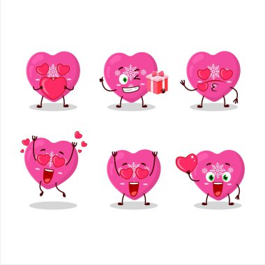 Sevgi dolu, çizgi film karakteri, sevimli, sevimli, çizgi film karakteri, pembe noel karakterlerine bayılırım. Vektör illüstrasyonu