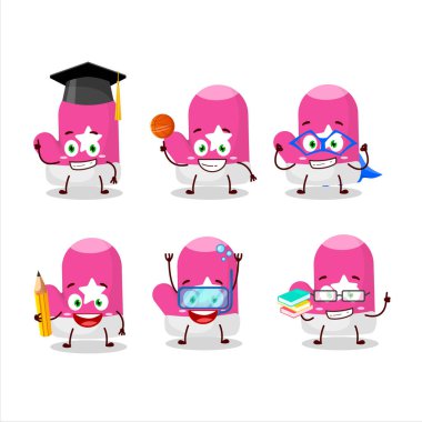 Değişik ifadeleri olan yeni pembe eldivenli çizgi film karakteri öğrencisi. Vektör illüstrasyonu