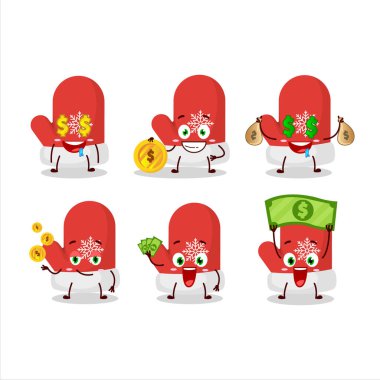 Yeni kırmızı eldiven çizgi film karakteri, şirin ifadeli para getiriyor. Vektör illüstrasyonu