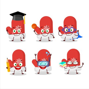 Değişik ifadeleri olan yeni kırmızı eldiven çizgi film karakteri öğrencisi. Vektör illüstrasyonu