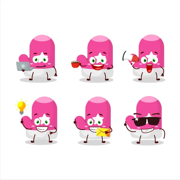 Novo Personagem Desenho Animado Luvas Rosa Com Vários Tipos Emoticons — Vetor de Stock