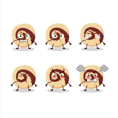 Değişik kızgın ifadeleri olan sarmal bisküvi çizgi film karakteri. Vektör illüstrasyonu