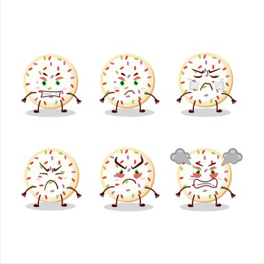 Şeker kurabiyeleri çizgi film karakteri ve değişik kızgın ifadeler. Vektör illüstrasyonu