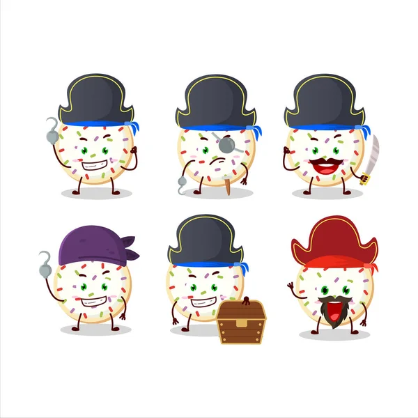 Caractère Bande Dessinée Biscuits Sucre Avec Divers Émoticônes Pirates Illustration — Image vectorielle