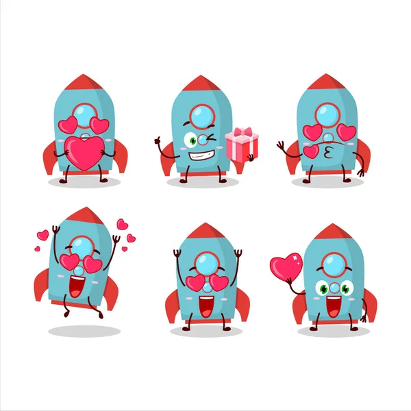 Blauwe Raket Rotje Cartoon Karakter Met Liefde Schattige Emoticon Vectorillustratie — Stockvector