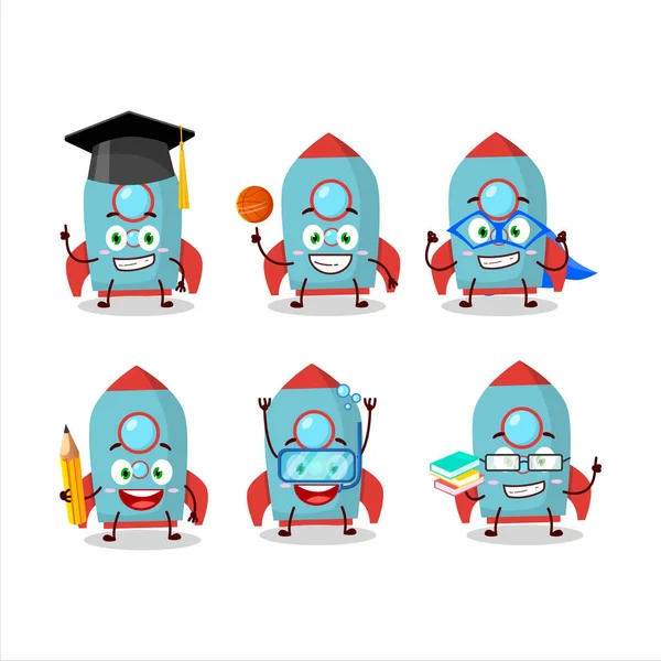 Estudiante Escuela Cohete Azul Petardo Personaje Dibujos Animados Con Diversas — Vector de stock