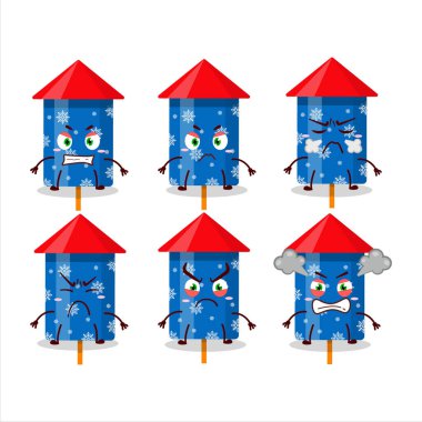 Değişik sinirli ifadeleri olan mavi kestane fişeği çizgi film karakteri. Vektör illüstrasyonu