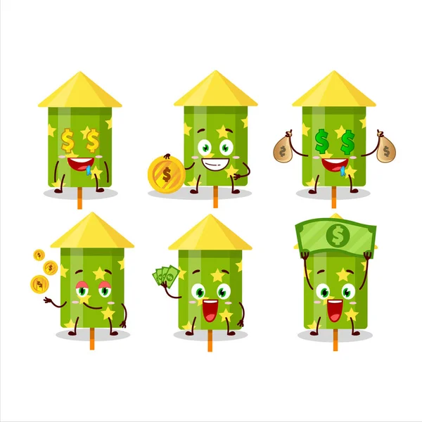 Green Firecracker Cartoon Character Cute Emoticon Bring Money Vector Illustration — Stock Vector