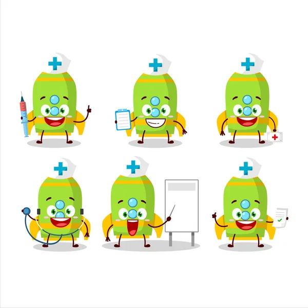 Doctor Profession Emoticon Green Rocket Firecracker Cartoon Character Vector Illustration — Stock Vector