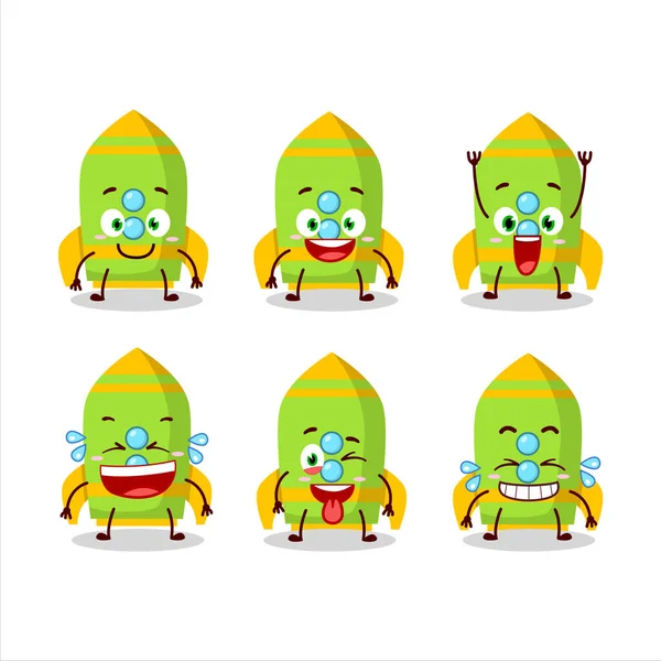 Personagem Desenho Animado Foguete Foguete Foguete Verde Com Expressão Sorriso — Vetor de Stock