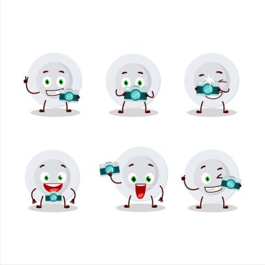 Yeni beyaz tabaka çizgi film karakteri ile fotoğrafçılık mesleği simgesi. Vektör illüstrasyonu