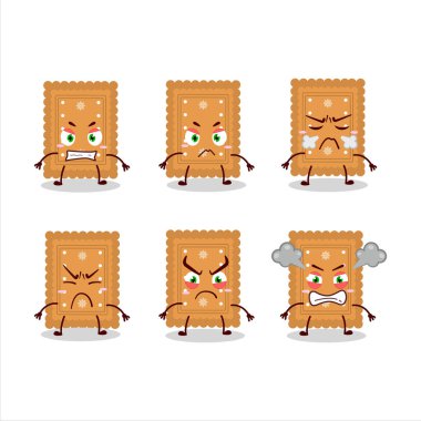 Çeşitli kızgın ifadeleri olan yuvarlak kurabiye çizgi film karakteri. Vektör illüstrasyonu