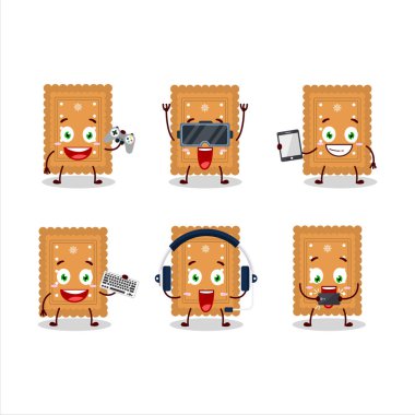 Yuvarlak kurabiyeli çizgi film karakteri çeşitli şirin ifadelerle oyunlar oynuyor. Vektör illüstrasyonu