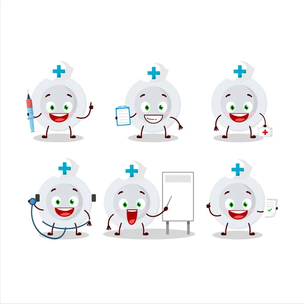 Médecin Émoticône Profession Avec Nouveau Personnage Dessin Animé Plaque Blanche — Image vectorielle