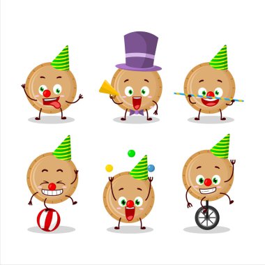 Çeşitli sirk gösterileri olan plastik plakalı çizgi film karakteri. Vektör illüstrasyonu