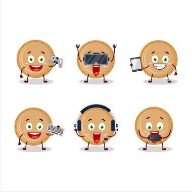 Plastik plaka çizgi film karakteri çeşitli şirin ifadelerle oyunlar oynuyor. Vektör illüstrasyonu