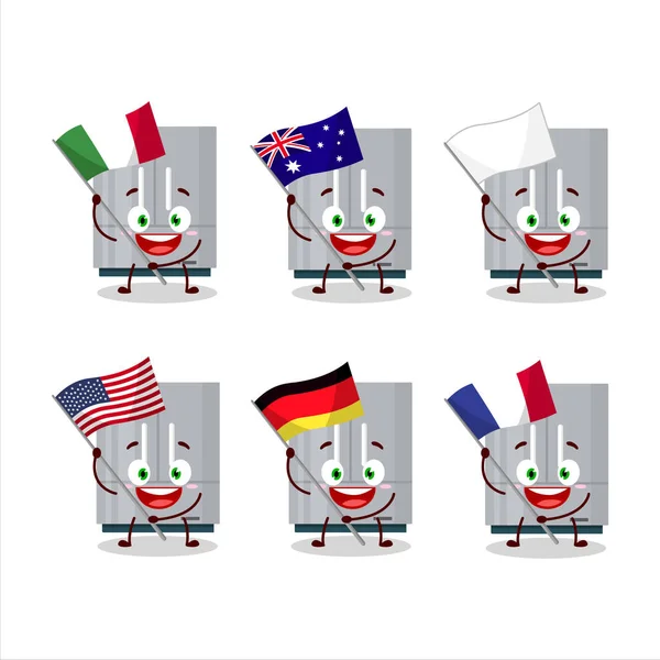 Kylskåpsseriefiguren För Med Sig Flaggor Från Olika Länder Vektorillustration — Stock vektor