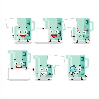 Ölçme kabı çizgi film karakteri bilgi panosu getiriyor. Vektör illüstrasyonu