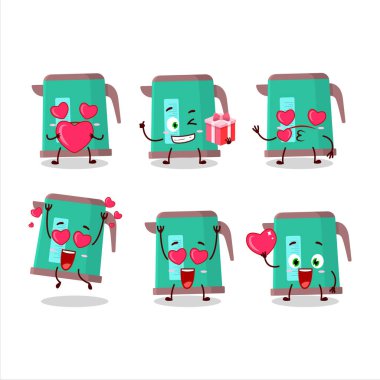 Sevgi ifadesi olan dijital çaydanlık çizgi film karakteri. Vektör illüstrasyonu