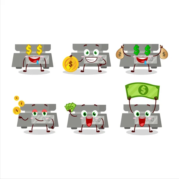 Personaje Dibujos Animados Peso Digital Con Emoticonos Lindo Traer Dinero — Archivo Imágenes Vectoriales