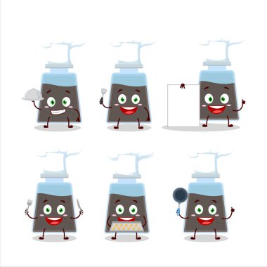 Çeşitli şef simgeleriyle karabiberli milkshake çizgi film karakteri. Vektör illüstrasyonu