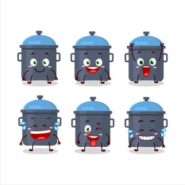 Mavi mutfak tavasında gülümseyen bir çizgi film karakteri. Vektör illüstrasyonu