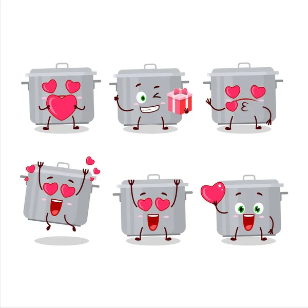 Cucina Pentola Personaggio Dei Cartoni Animati Con Amore Emoticon Carino — Vettoriale Stock