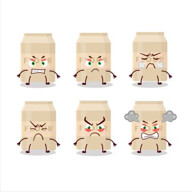 Çeşitli kızgın ifadeleri olan beyaz un çizgi film karakteri. Vektör illüstrasyonu