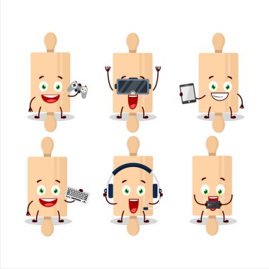 Rolling Pin çizgi film karakteri çeşitli şirin emoticonlarla oyunlar oynuyor. Vektör illüstrasyonu