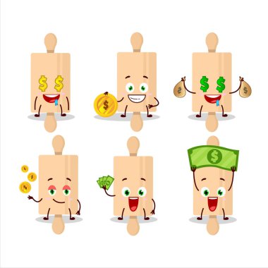 Rolling Pin çizgi film karakteri, şirin bir ifade ile para getiriyor. Vektör illüstrasyonu