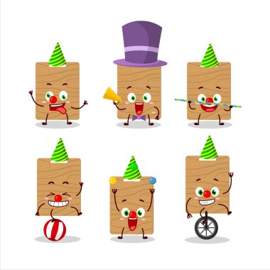 Çeşitli sirk gösterileriyle ahşap kesen çizgi film karakteri. Vektör illüstrasyonu