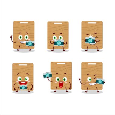 Ahşap kesen yuvarlak karakterli fotoğrafçı mesleği simgesi. Vektör illüstrasyonu