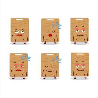 Uykulu bir ifadeyle yuvarlak ahşap kesen çizgi film karakteri. Vektör illüstrasyonu