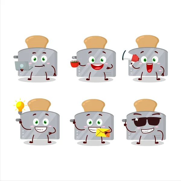 Toast Maker Personnage Dessin Animé Avec Différents Types Émoticônes Affaires — Image vectorielle