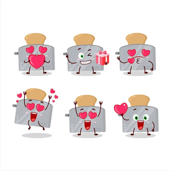 Toast Maker Cartoon Figur Mit Liebe Süße Emoticon Vektorillustration — Stockvektor